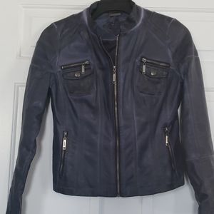 Moto Jacket vegan leather denim blue color size M